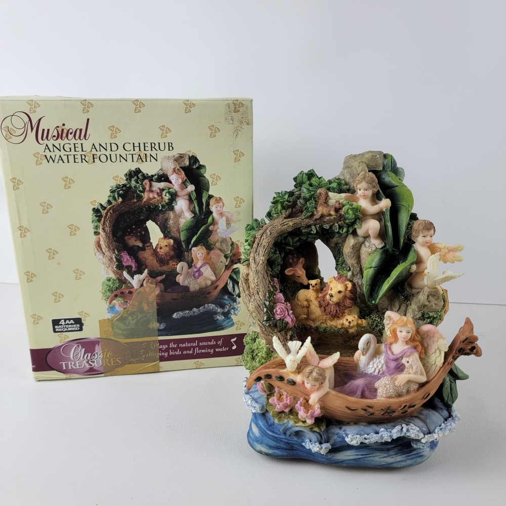 Classic Treasures Musical Angel Water Fountain Bird Sounds Animals-Works